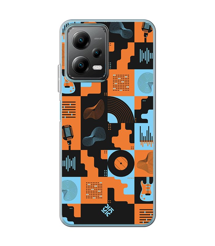 Funda para [ POCO X5 5G ] Diseño Música [ Iconos Música Naranja y Azul ] de Silicona Flexible