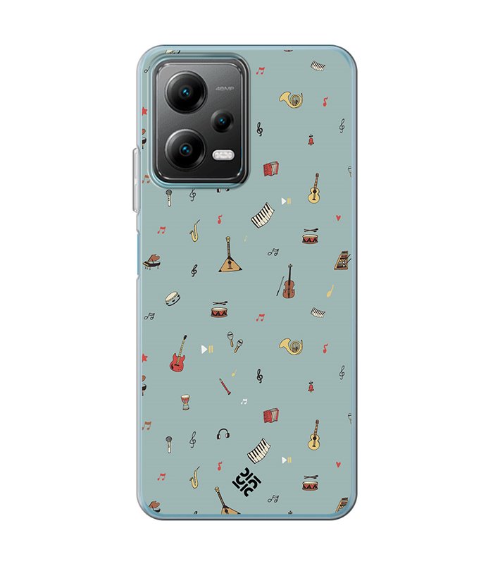 Funda para [ POCO X5 5G ] Diseño Música [ Collage Instrumentos Musicales ] de Silicona Flexible