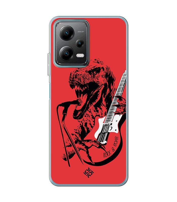 Funda para [ POCO X5 5G ] Diseño Música [ Rock & Roar - Dinosaurio Tocando la Guitarra ] 