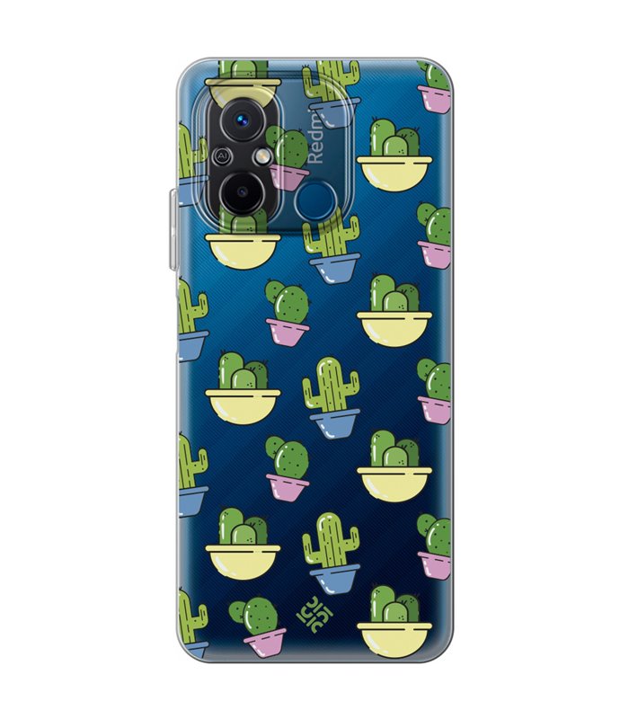 Funda para [ Xiaomi Redmi 12C ] Dibujo Auténtico [ Cactus en Macetas ] de Silicona Flexible para Smartphone