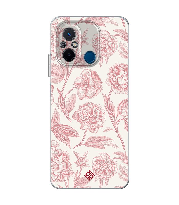 Funda para [ Xiaomi Redmi 12C ] Dibujo Botánico [ Flores Rosa Pastel ] de Silicona Flexible para Smartphone
