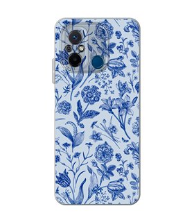 Funda para [ Xiaomi Redmi 12C ] Dibujo Botánico [ Flores Silvestres Patron Azul ] de Silicona Flexible