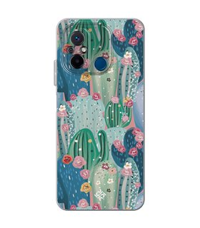 Funda para [ Xiaomi Redmi 12C ] Dibujo Botánico [ Cactus Con Flores Rosas ] de Silicona Flexible para Smartphone