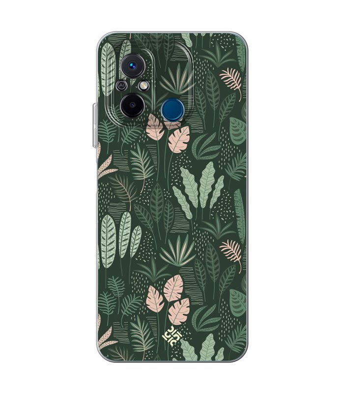 Funda para [ Xiaomi Redmi 12C ] Dibujo Botánico [ Patron Flora Vegetal Verde y Rosa ] de Silicona Flexible