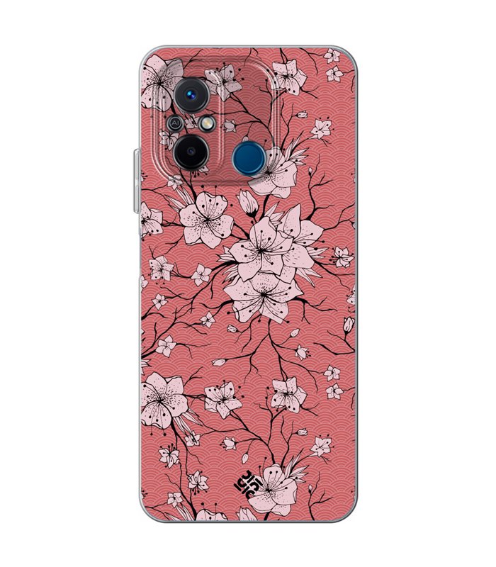 Funda para [ Xiaomi Redmi 12C ] Dibujo Botánico [ Flores sakura con patron japones ] de Silicona Flexible