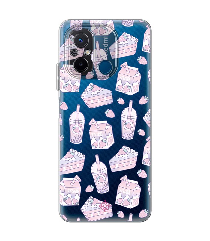 Funda para [ Xiaomi Redmi 12C ] Dibujo Cute [ Postres de Fresa En Rosa Pastel ] de Silicona Flexible