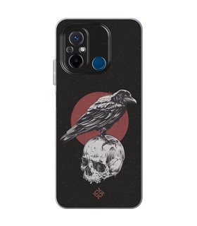 Funda para [ Xiaomi Redmi 12C ] Dibujo Gotico [ Cuervo Sobre Cráneo ] de Silicona Flexible para Smartphone