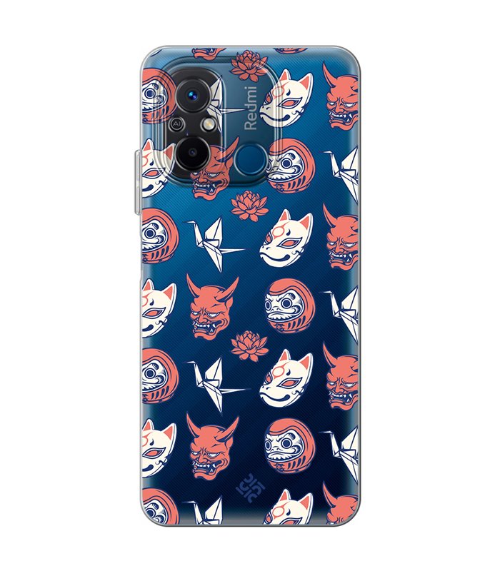 Funda para [ Xiaomi Redmi 12C ] Dibujo Japones [ Daruma, Máscara Kitsune y Hannya Japon ] de Silicona