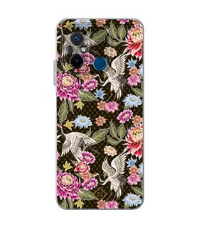 Funda para [ Xiaomi Redmi 12C ] Dibujo Japones [ Estampado de Flores y Grúas Blancas ] de Silicona