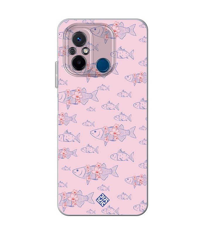 Funda para [ Xiaomi Redmi 12C ] Dibujo Japones [ Sakura y Pescado Rosa Pastel ] de Silicona