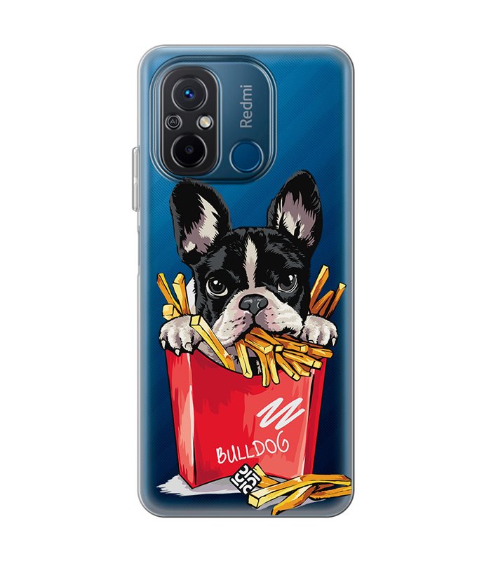 Funda para [ Xiaomi Redmi 12C ] Dibujo Mascotas [ Perrito Bulldog con Patatas ] de Silicona Flexible