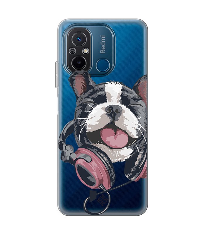 Funda para [ Xiaomi Redmi 12C ] Diseño Música [ Perro Feliz Escuchando Música ] de Silicona Flexible