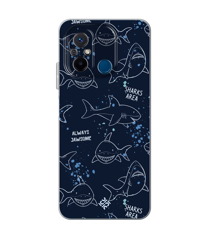 Funda para [ Xiaomi Redmi 12C ] Dibujo Auténtico [ Sharks Area ] de Silicona Flexible para Smartphone