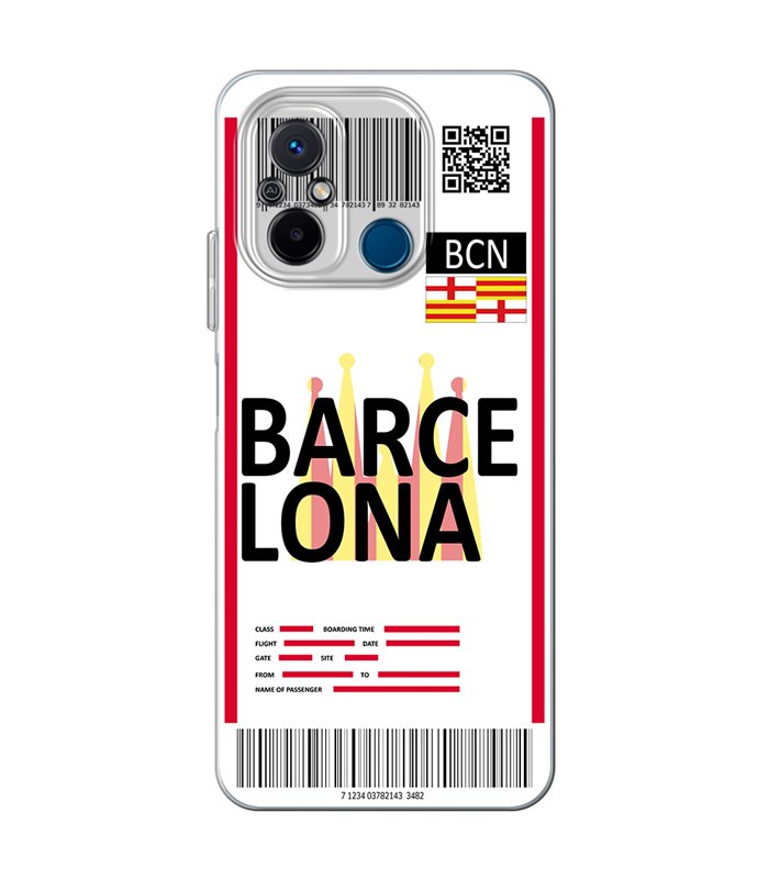 Funda para [ Xiaomi Redmi 12C ] Billete de Avión [ Barcelona ] de Silicona Flexible para Smartphone 