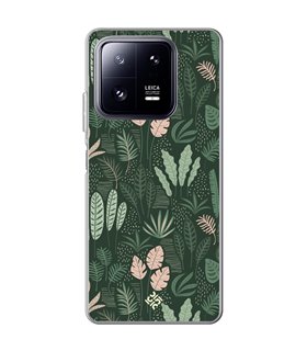 Funda para [ Xiaomi 13 Pro ] Dibujo Botánico [ Patron Flora Vegetal Verde y Rosa ] de Silicona Flexible