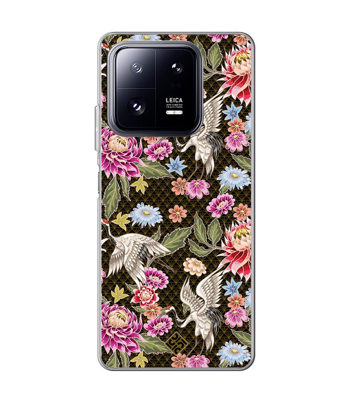 Funda para [ Xiaomi 13 Pro ] Dibujo Japones [ Estampado de Flores y Grúas Blancas ] de Silicona