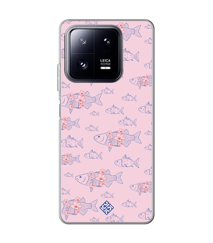 Funda para [ Xiaomi 13 Pro ] Dibujo Japones [ Sakura y Pescado Rosa Pastel ] de Silicona