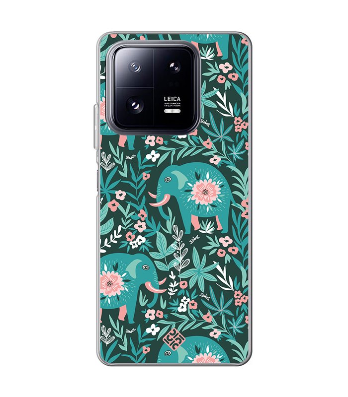 Funda para [ Xiaomi 13 Pro ] Dibujo Mascotas [ Estampado Elefantes Florales ] de Silicona Flexible 