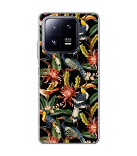 Funda para [ Xiaomi 13 Pro ] Dibujo Mascotas [ Estampado Aves y Hojas y Flores Tropicales ] de Silicona