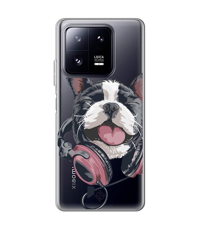 Funda para [ Xiaomi 13 Pro ] Diseño Música [ Perro Feliz Escuchando Música ] de Silicona Flexible