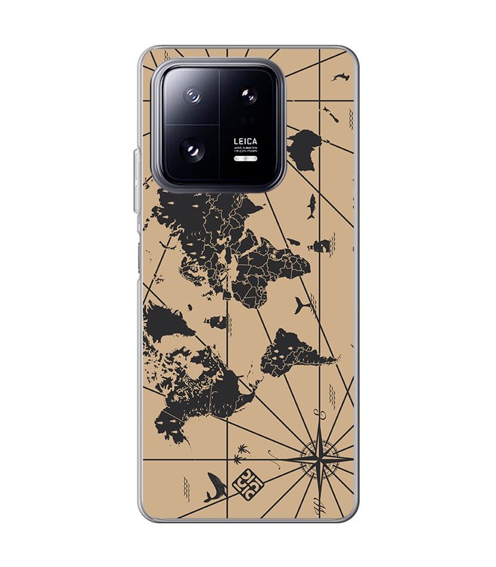 Funda para [ Xiaomi 13 Pro ] Dibujo Auténtico [ Mapa Mundi ] de Silicona Flexible para Smartphone 