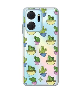 Funda para [ Honor X7A ] Dibujo Auténtico [ Cactus en Macetas ] de Silicona Flexible para Smartphone