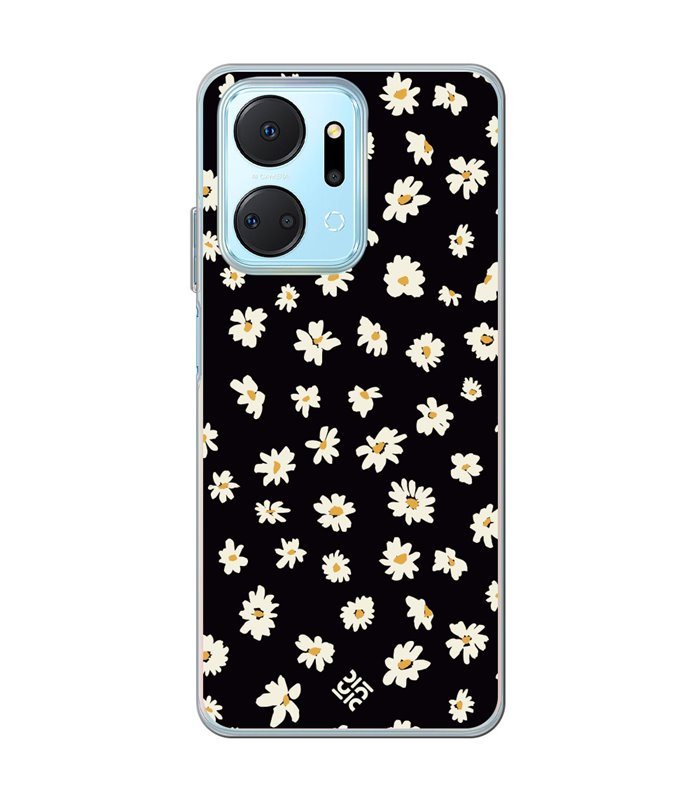 Funda para [ Honor X7A ] Dibujo Botánico [ Margaritas en Fondo Negro ] de Silicona Flexible