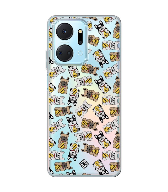 Funda para [ Honor X7A ] Dibujo Cute [ Perro Bulldog de la Suerte ] de Silicona Flexible para Smartphone