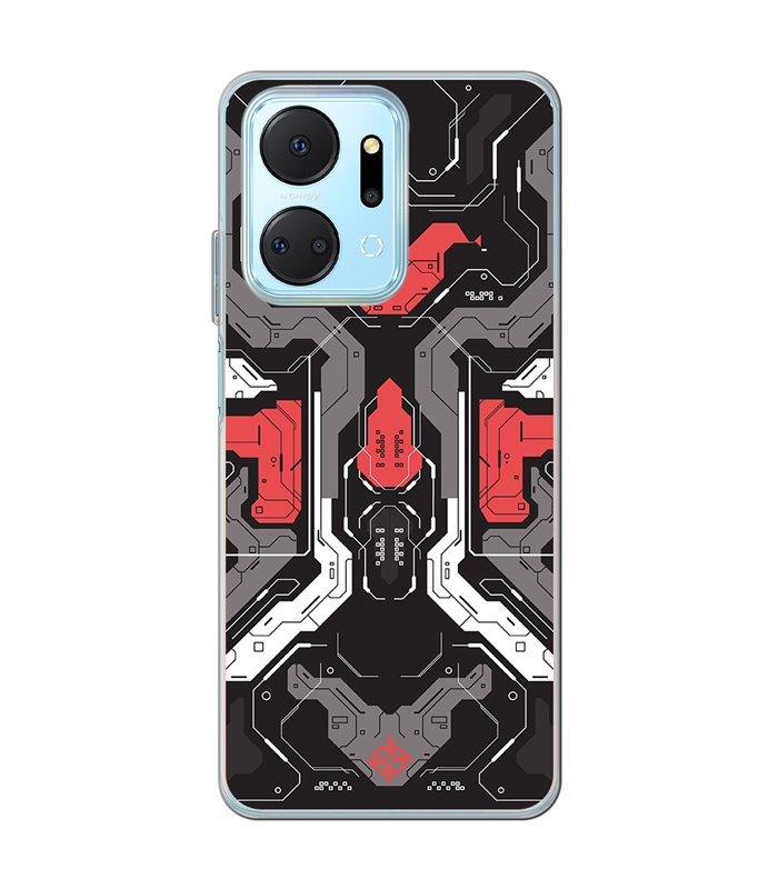 Funda para [ Honor X7A ] Dibujo Gamers [ Cyberpunk Rojo y Grises ] de Silicona Flexible para Smartphone