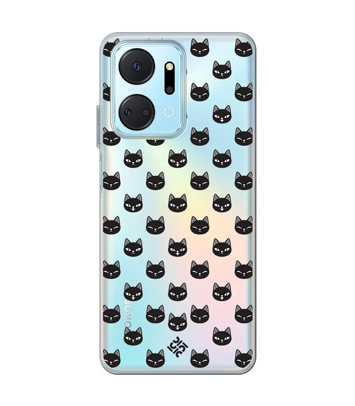 Funda para [ Honor X7A ] Dibujo Mascotas [ Gato Negro ] de Silicona Flexible para Smartphone 