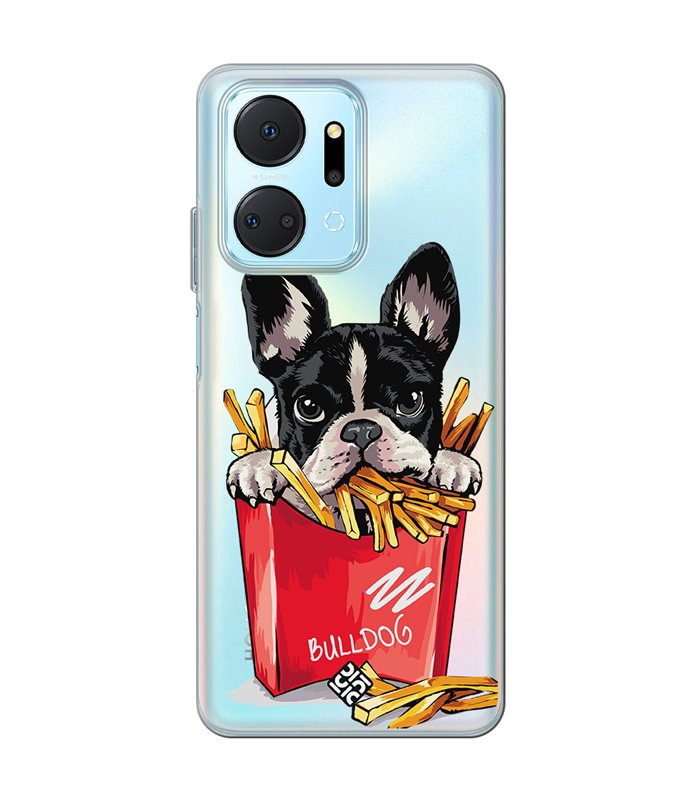 Funda para [ Honor X7A ] Dibujo Mascotas [ Perrito Bulldog con Patatas ] de Silicona Flexible