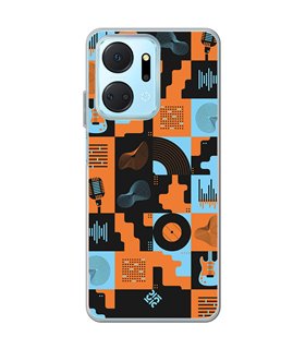 Funda para [ Honor X7A ] Diseño Música [ Iconos Música Naranja y Azul ] de Silicona Flexible