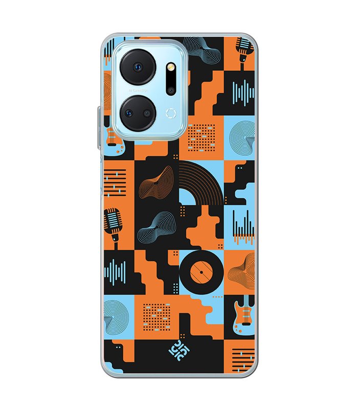 Funda para [ Honor X7A ] Diseño Música [ Iconos Música Naranja y Azul ] de Silicona Flexible