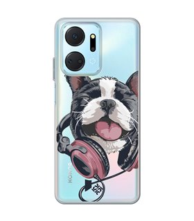 Funda para [ Honor X7A ] Diseño Música [ Perro Feliz Escuchando Música ] de Silicona Flexible