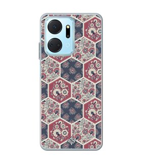 Funda para [ Honor X7A ] Dibujo Tendencias [ Diseño Azulejos Hexágonales con Flores ] de Silicona Flexible