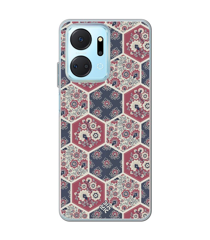 Funda para [ Honor X7A ] Dibujo Tendencias [ Diseño Azulejos Hexágonales con Flores ] de Silicona Flexible