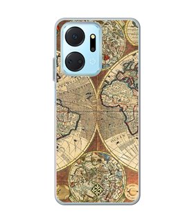 Funda para [ Honor X7A ] Dibujo Auténtico [ Antiguo Mapa Mundi ] de Silicona Flexible