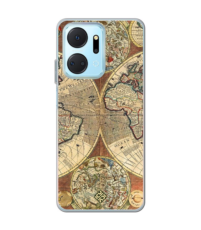 Funda para [ Honor X7A ] Dibujo Auténtico [ Antiguo Mapa Mundi ] de Silicona Flexible