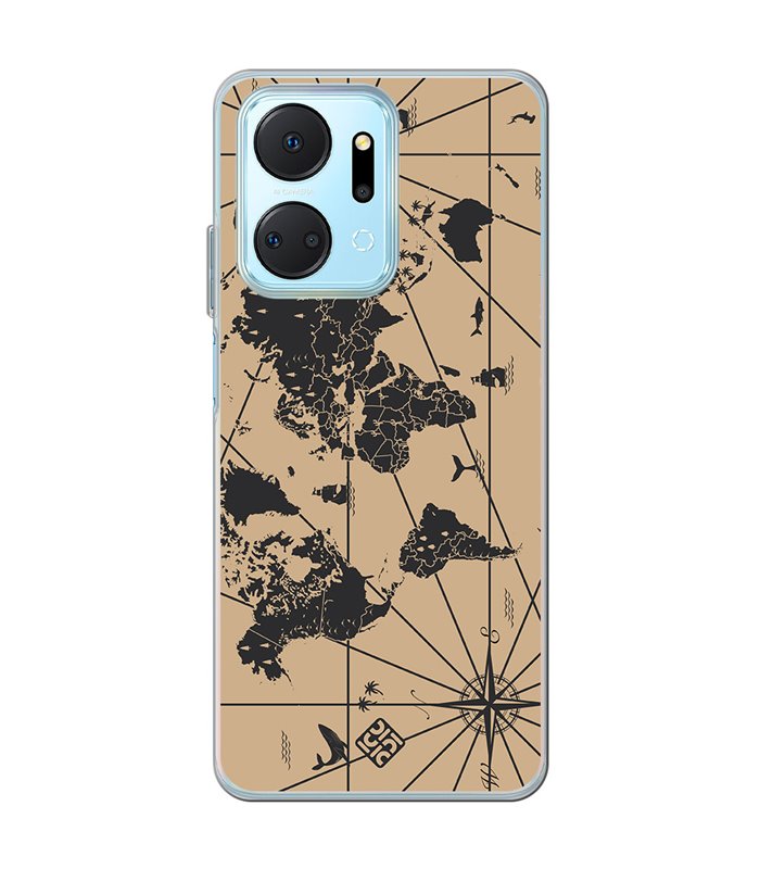 Funda para [ Honor X7A ] Dibujo Auténtico [ Mapa Mundi ] de Silicona Flexible para Smartphone 