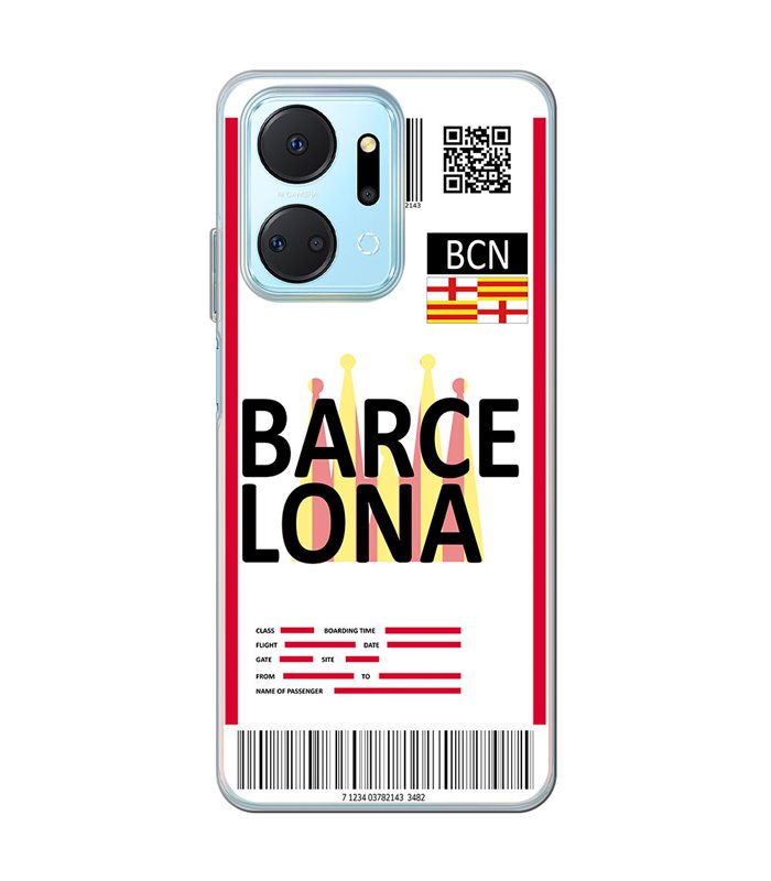 Funda para [ Honor X7A ] Billete de Avión [ Barcelona ] de Silicona Flexible para Smartphone 