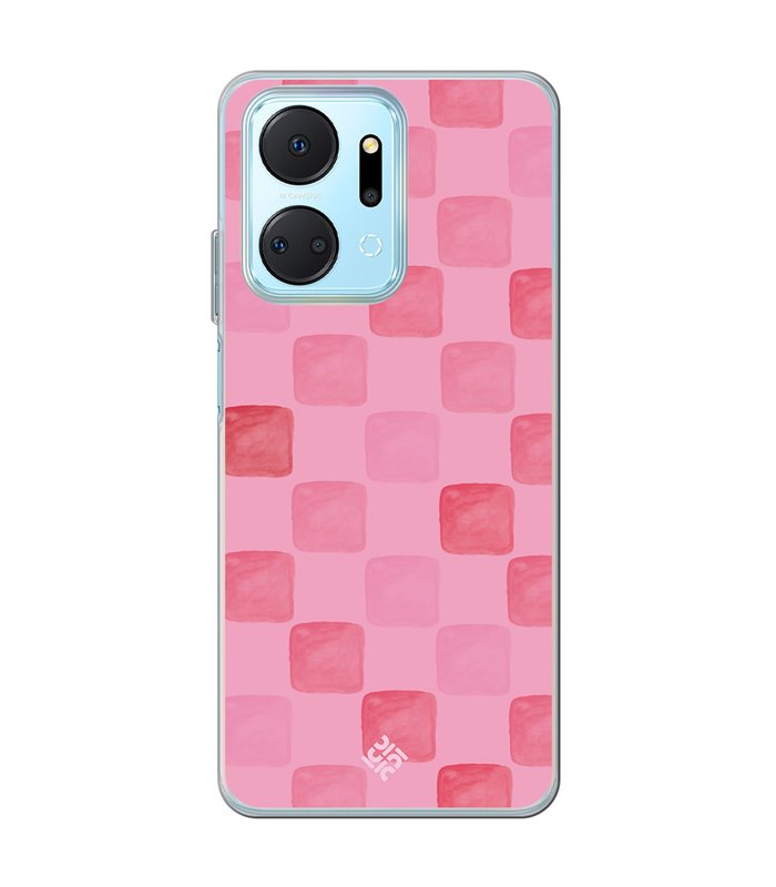 Funda para [ Honor X7A ] Color del Año Magenta [ Checkerboard Magenta - Patrón de Cuadrados - Estilo Acuarela ] 