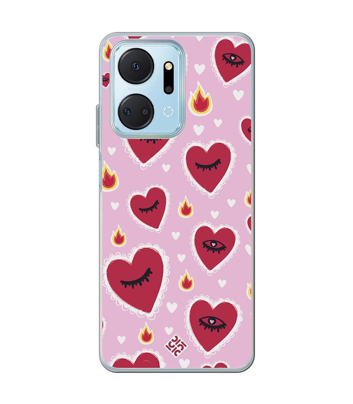 Funda para [ Honor X7A ] Amor [ Corazon Llama Caliente Roaaar ] de Silicona Flexible para Smartphone