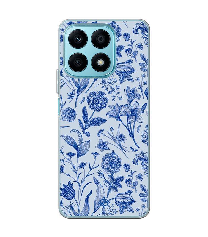 Funda para [ Honor X8A ] Dibujo Botánico [ Flores Silvestres Patron Azul ] de Silicona Flexible