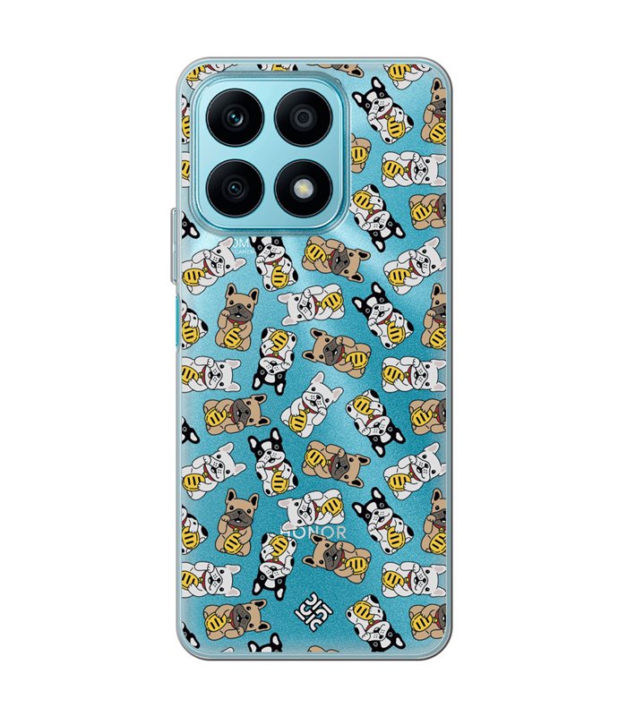 Funda para [ Honor X8A ] Dibujo Cute [ Perro Bulldog de la Suerte ] de Silicona Flexible para Smartphone