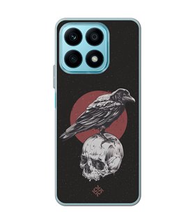 Funda para [ Honor X8A ] Dibujo Gotico [ Cuervo Sobre Cráneo ] de Silicona Flexible para Smartphone
