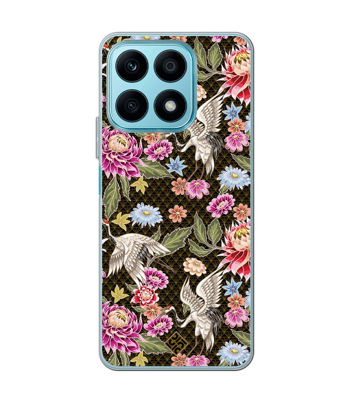 Funda para [ Honor X8A ] Dibujo Japones [ Estampado de Flores y Grúas Blancas ] de Silicona