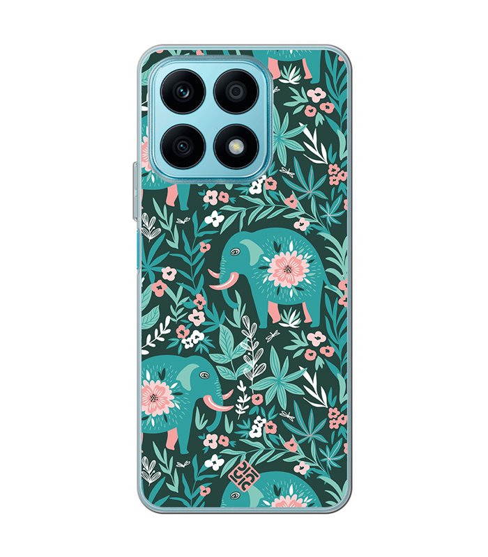 Funda para [ Honor X8A ] Dibujo Mascotas [ Estampado Elefantes Florales ] de Silicona Flexible para Smartphone 