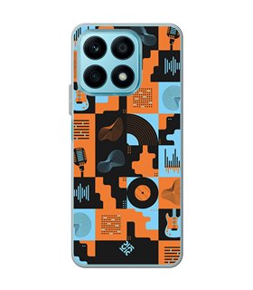 Funda para [ Honor X8A ] Diseño Música [ Iconos Música Naranja y Azul ] de Silicona Flexible