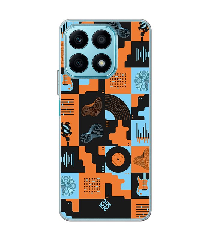 Funda para [ Honor X8A ] Diseño Música [ Iconos Música Naranja y Azul ] de Silicona Flexible