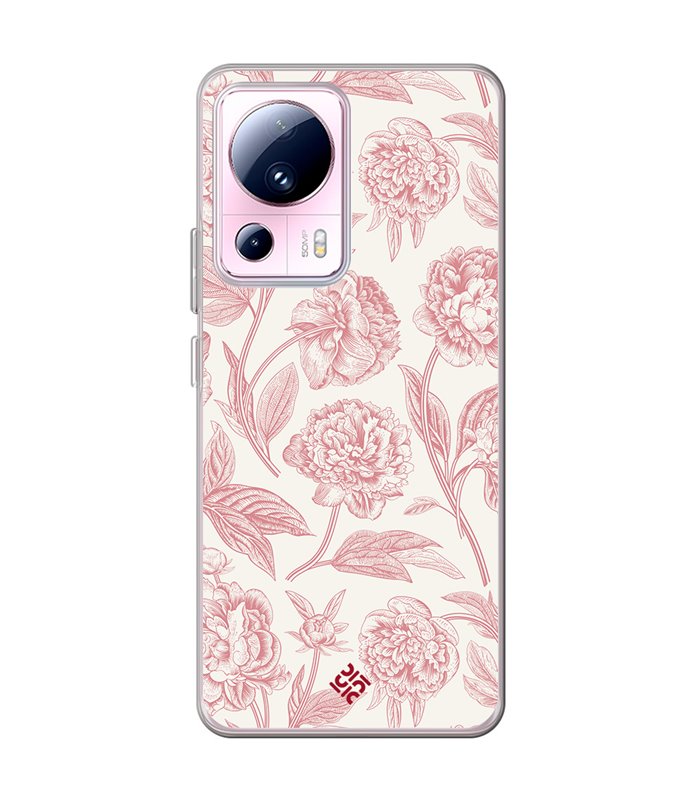 Funda para [ Xiaomi 13 Lite ] Dibujo Botánico [ Flores Rosa Pastel ] de Silicona Flexible para Smartphone